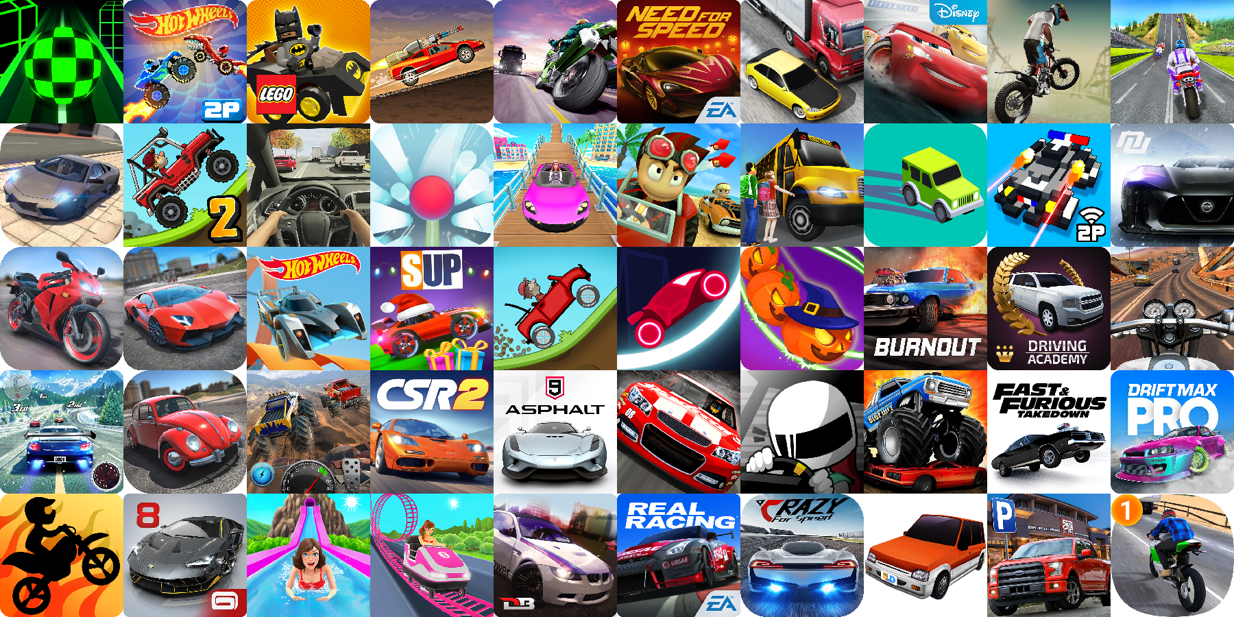 App icons of Top 50 mobile games in the US Play Store Game - Racing Category 